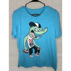Cuidado Con El Perro XG Graphic T-Shirt Alligator Skateboard Beer Pong Tee Blue